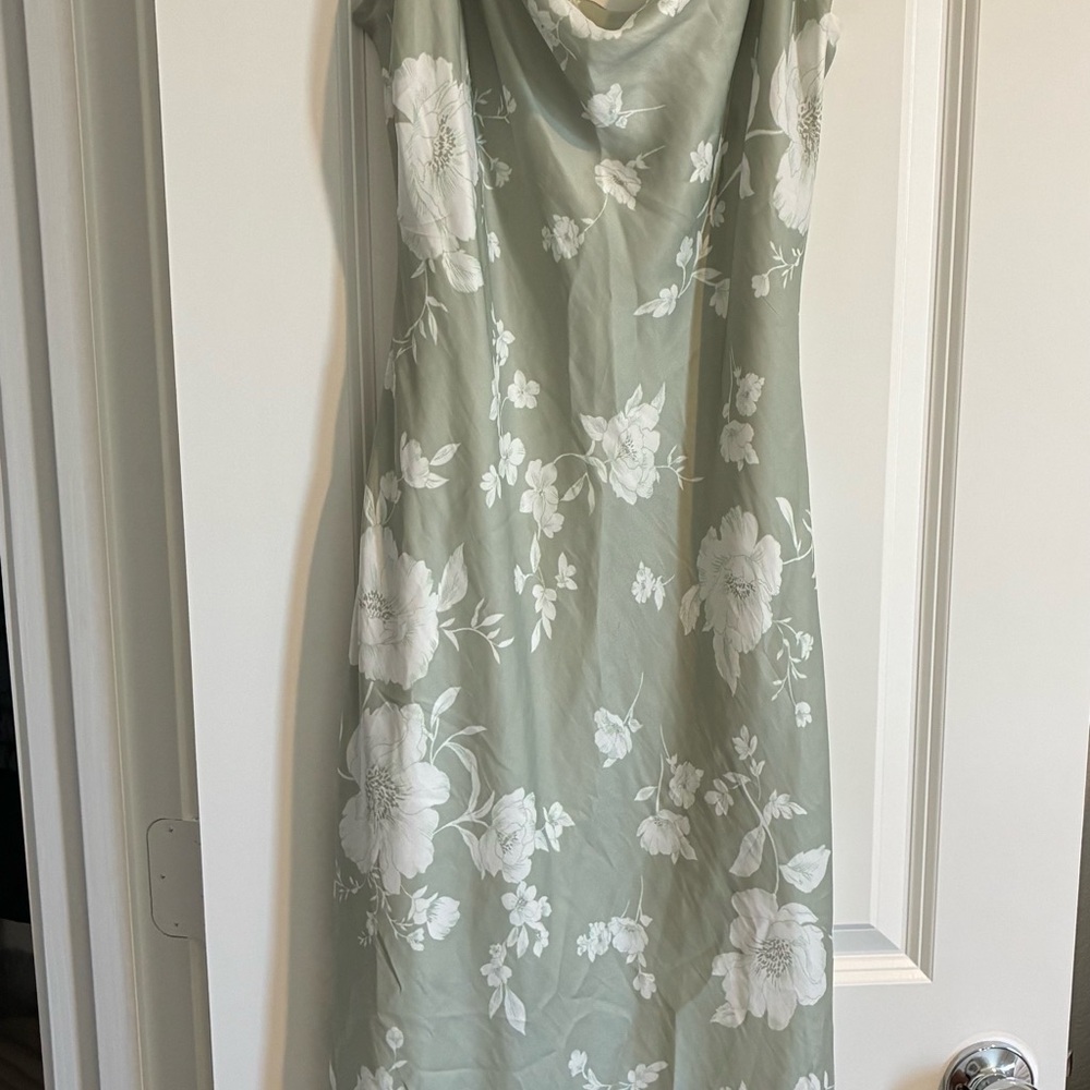 Altar'd State Sage Green and White Floral Maxi Slip Dress